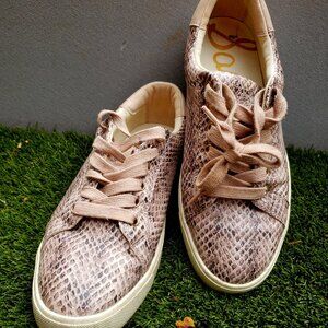 EUC Sam Edelman Ethyl Leather Snake Print Lace Up KICKS (8.5) taupe/rose/purple